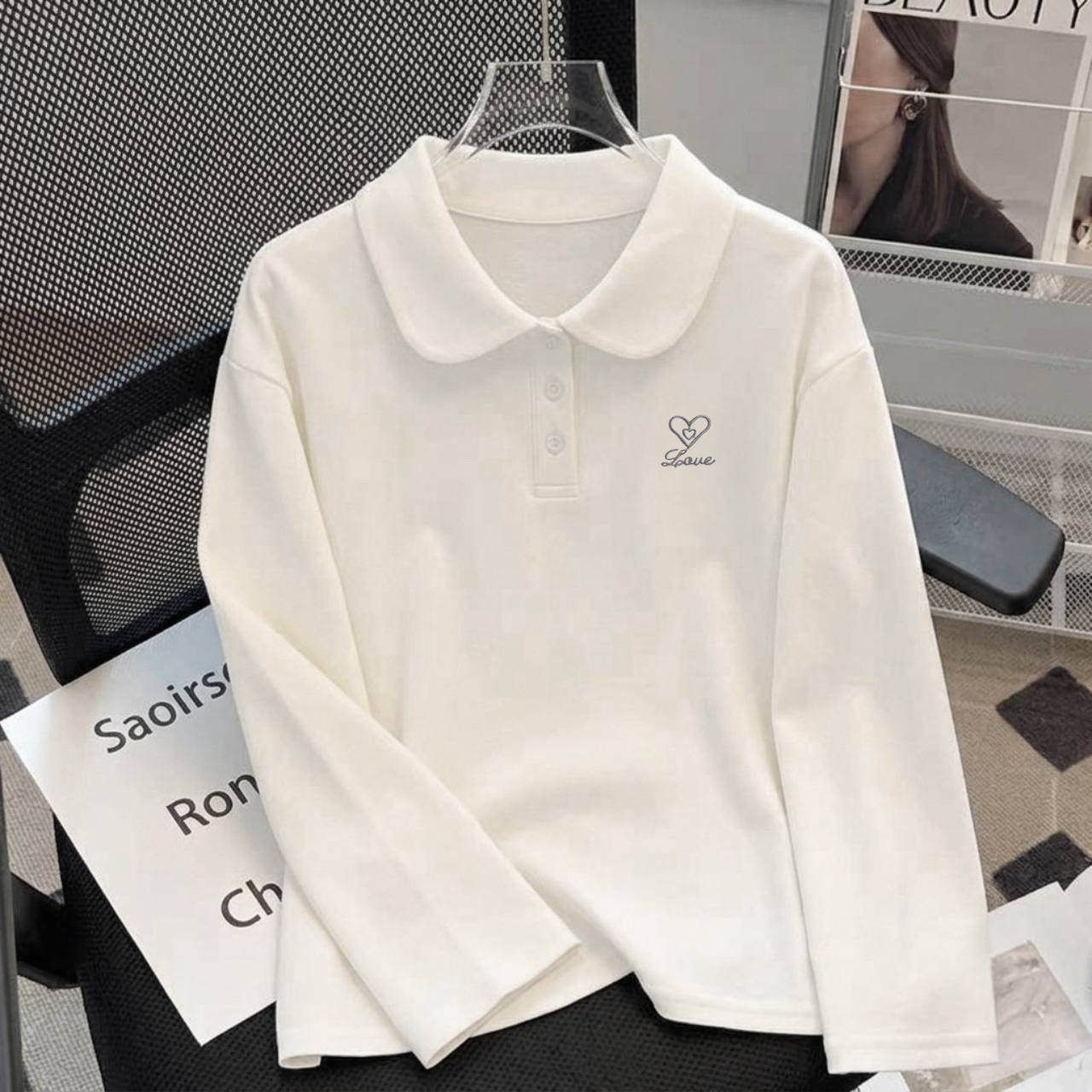 Áo cotton cổ sen dài tay thêu tim M404