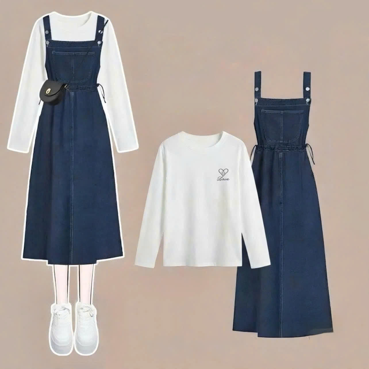 Áo cotton trắng dài tay hình tim M235