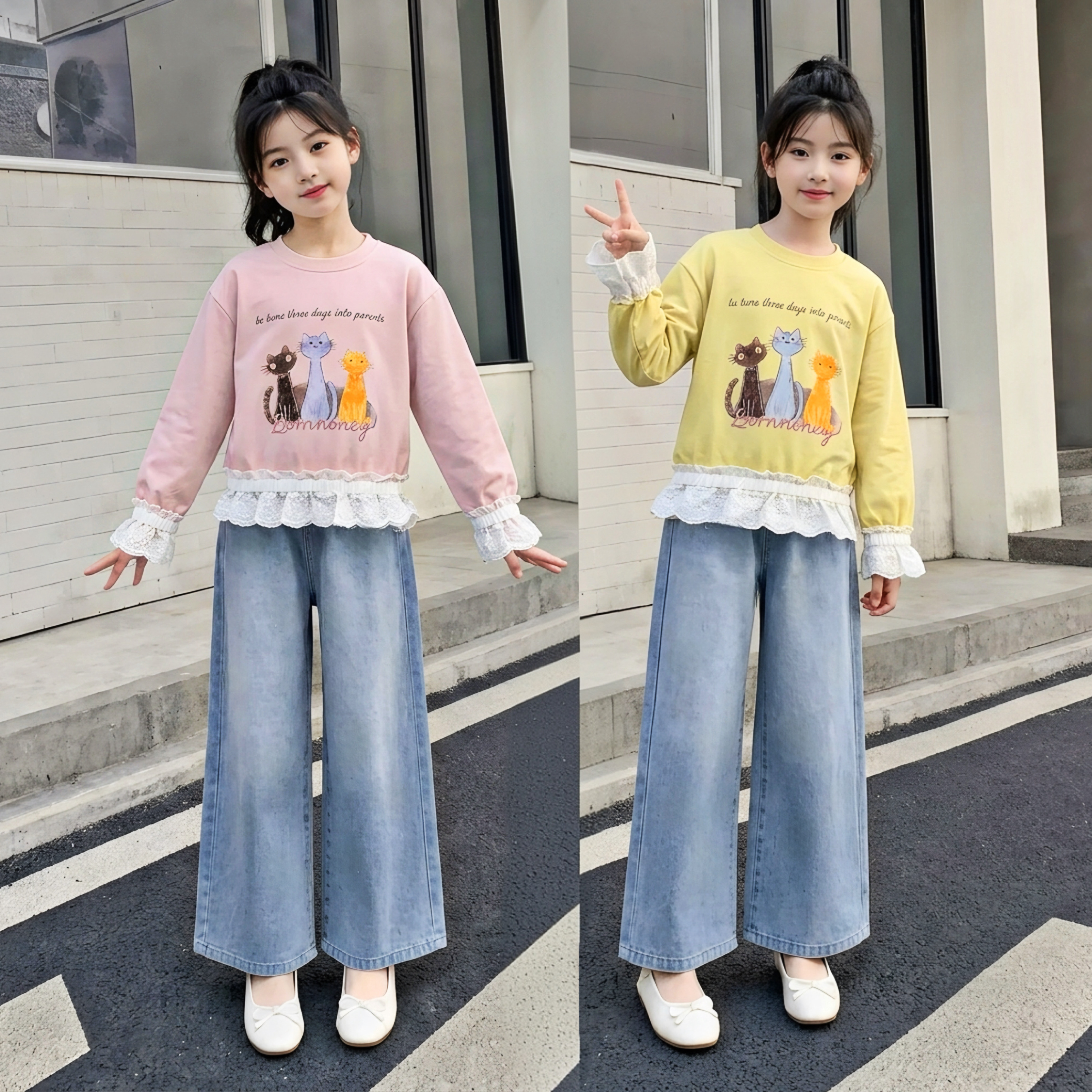 Áo croptop phối ren hình mèo M407
