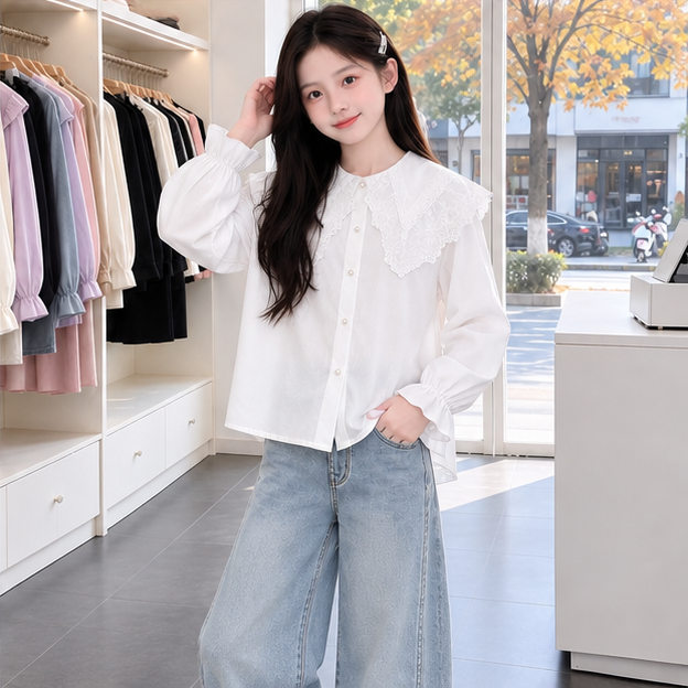 Áo sơ mi mix ren lưới