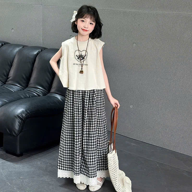 H26048-Quần suông kẻ phối ren M339