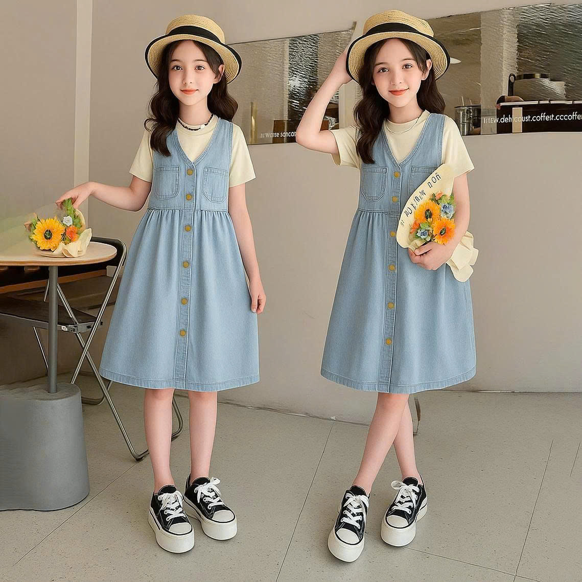 H26050-Váy jean cổ tim M267