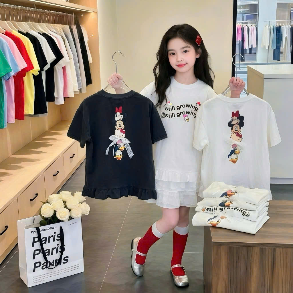 H26064-Áo cotton khô phối bèo gấu