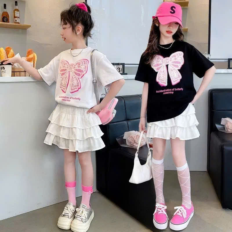 H26073-Áo cotton in nơ hồng M039