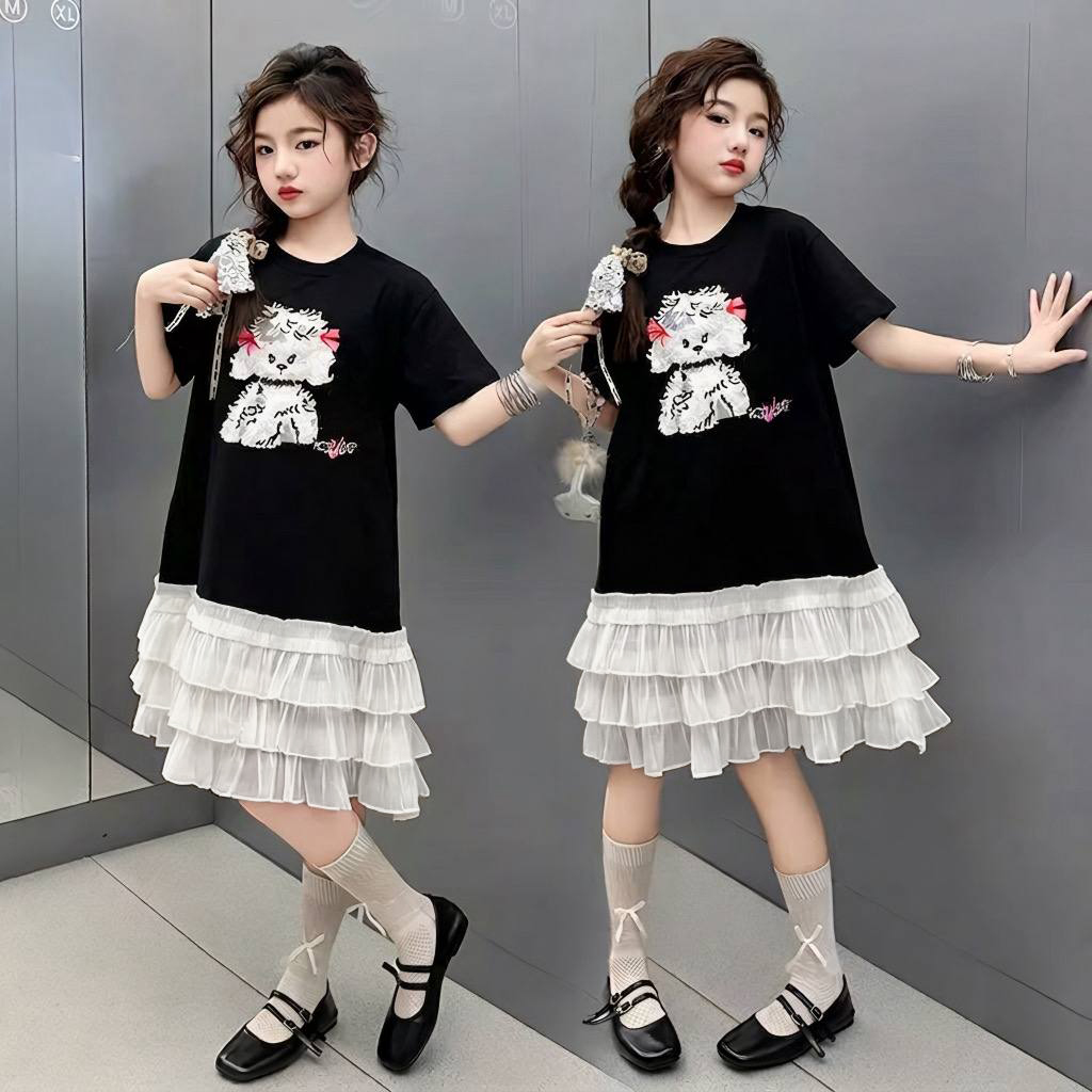 H26079-Váy in cún phối chân voan M349