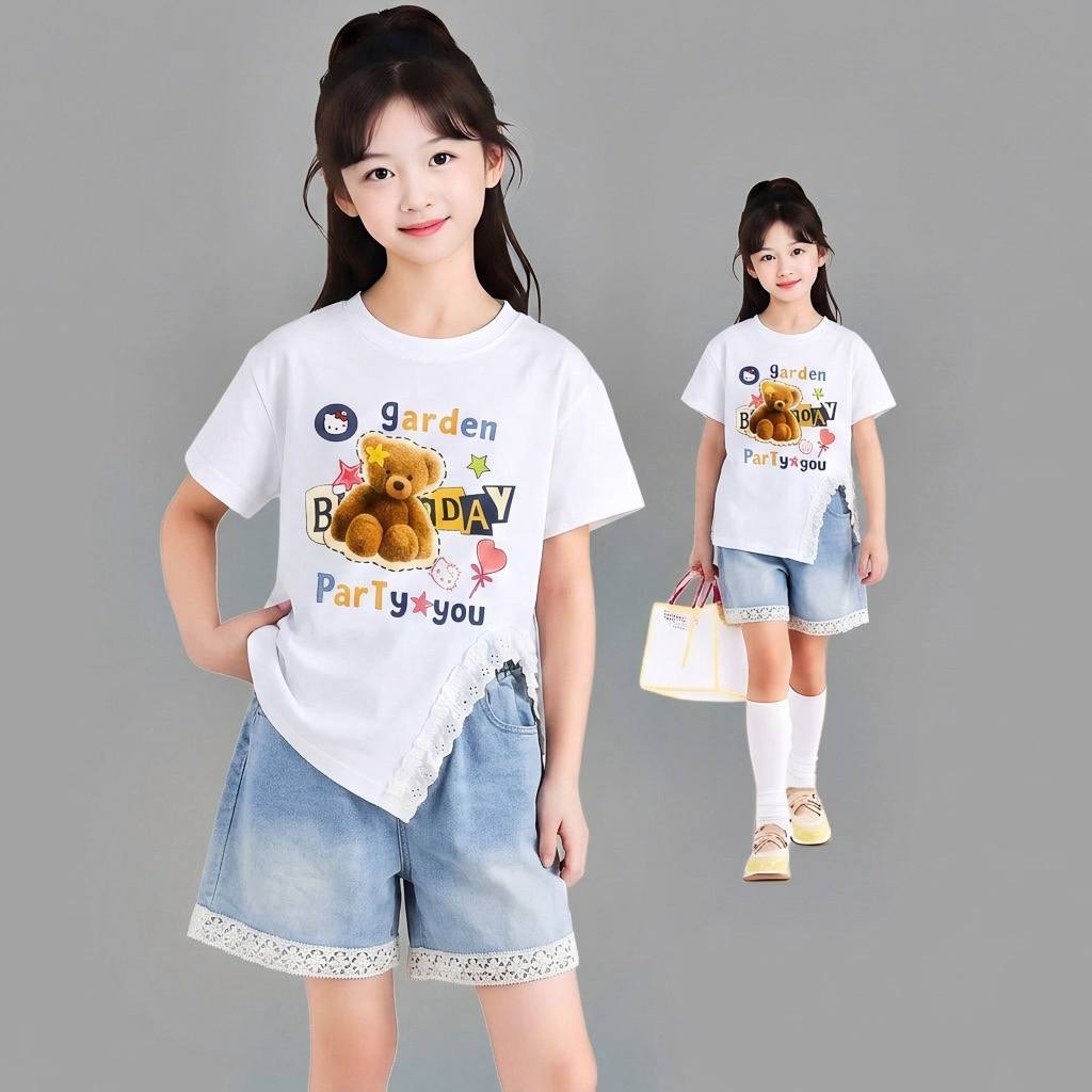 H26081-Quần jean đùi phối ren