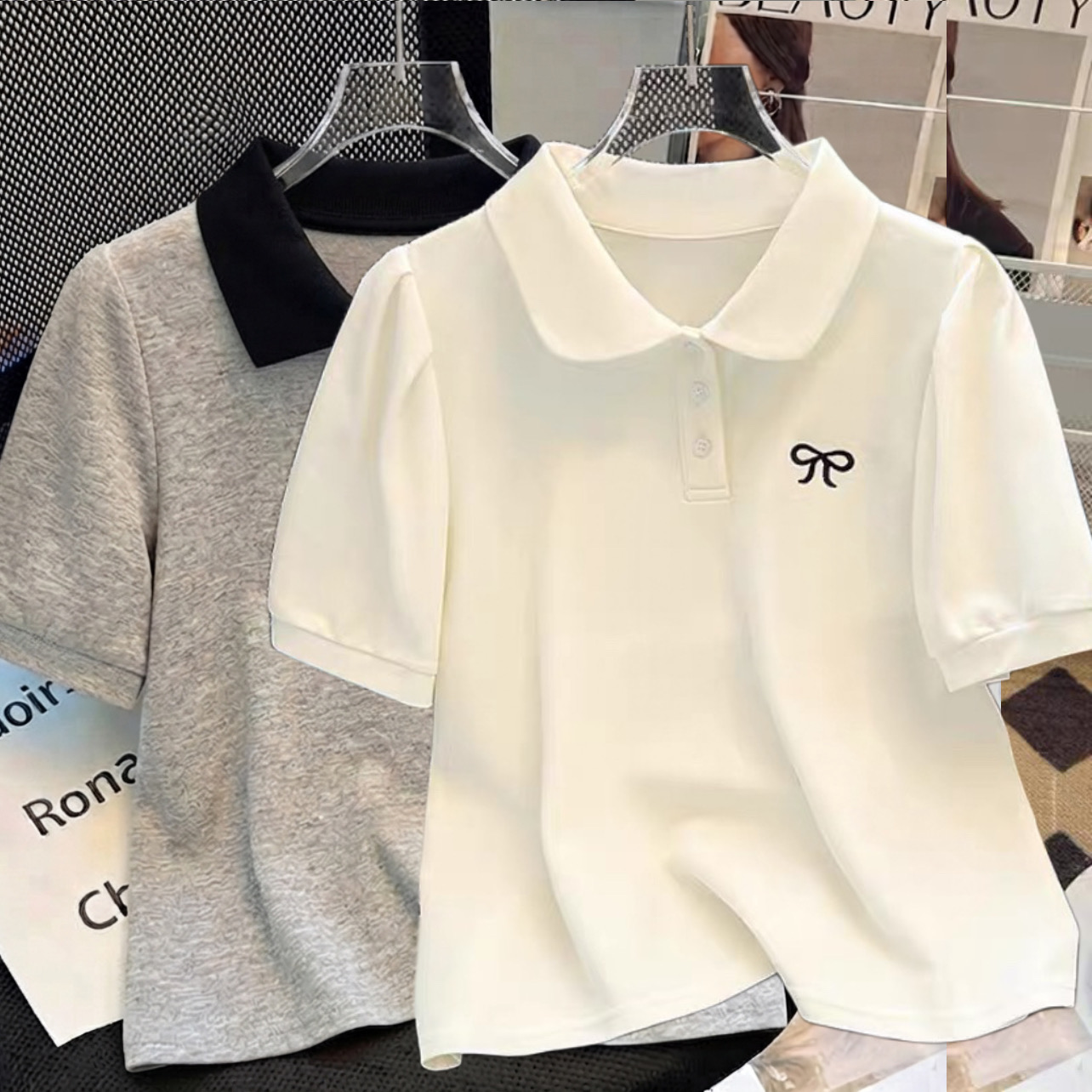 H26082A-Áo polo thêu nơ
