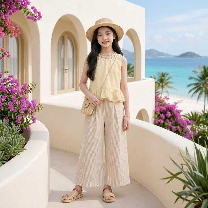H26093-Set áo đũi tơ kèm quần sớ kẻ sọc