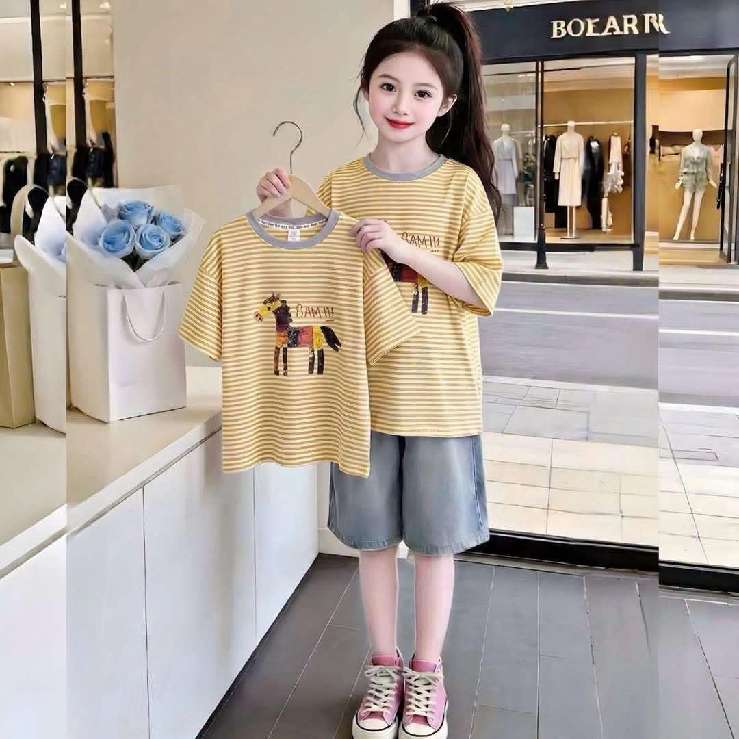 H26102-Áo cotton kẻ ngang in ngựa