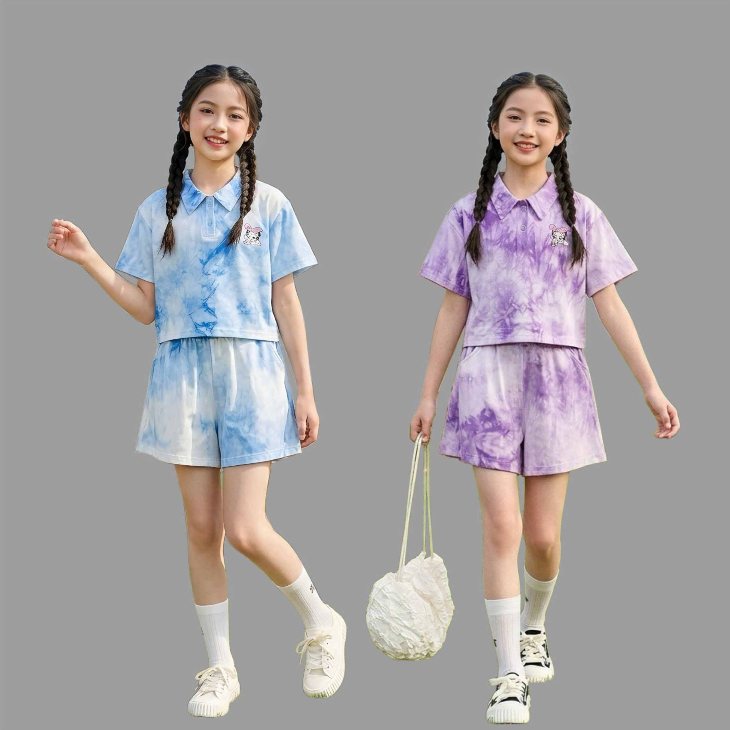 H26104-Set áo polo kèm quần váy cotton loang
