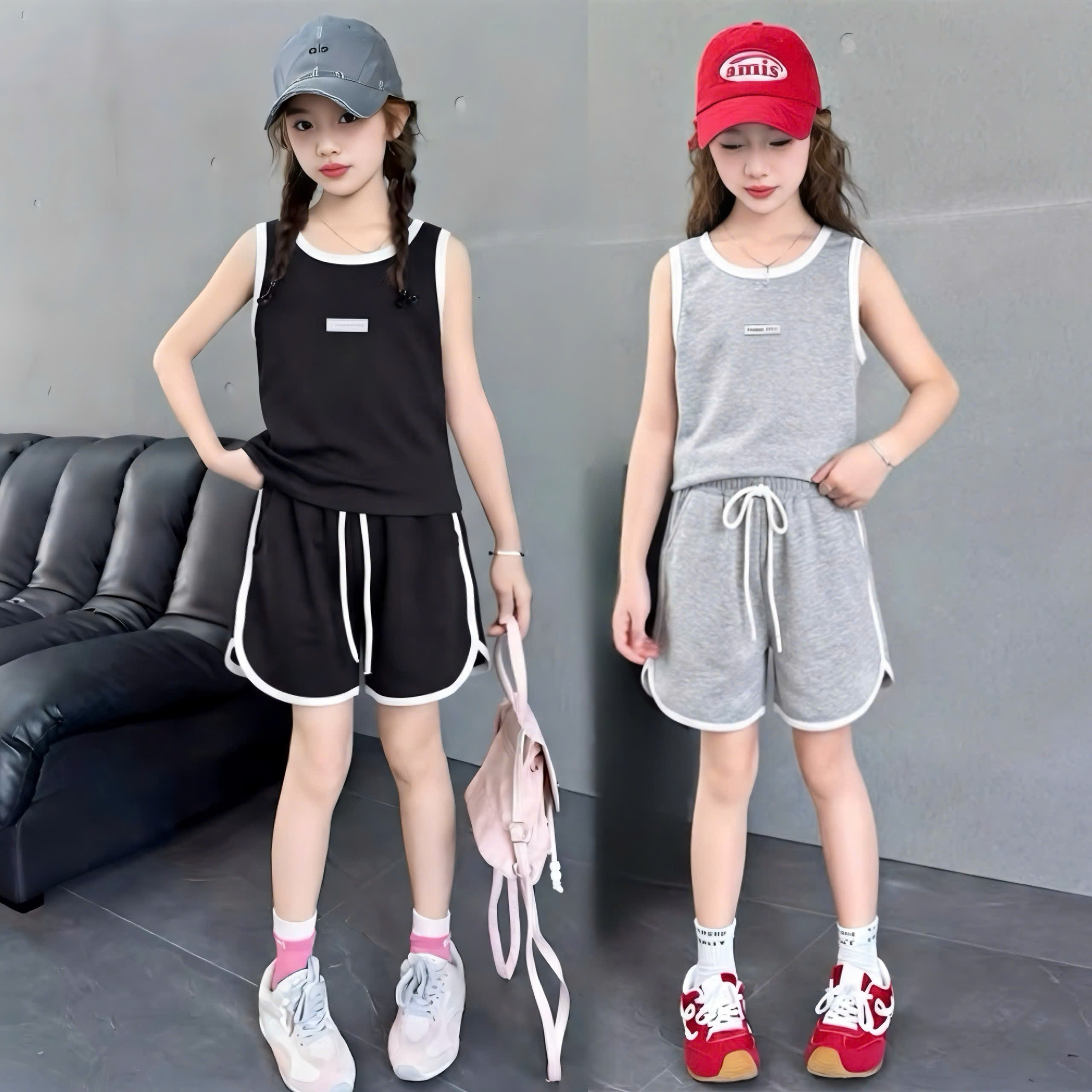 H26112-Set áo sát nách kèm sooc viền trắng