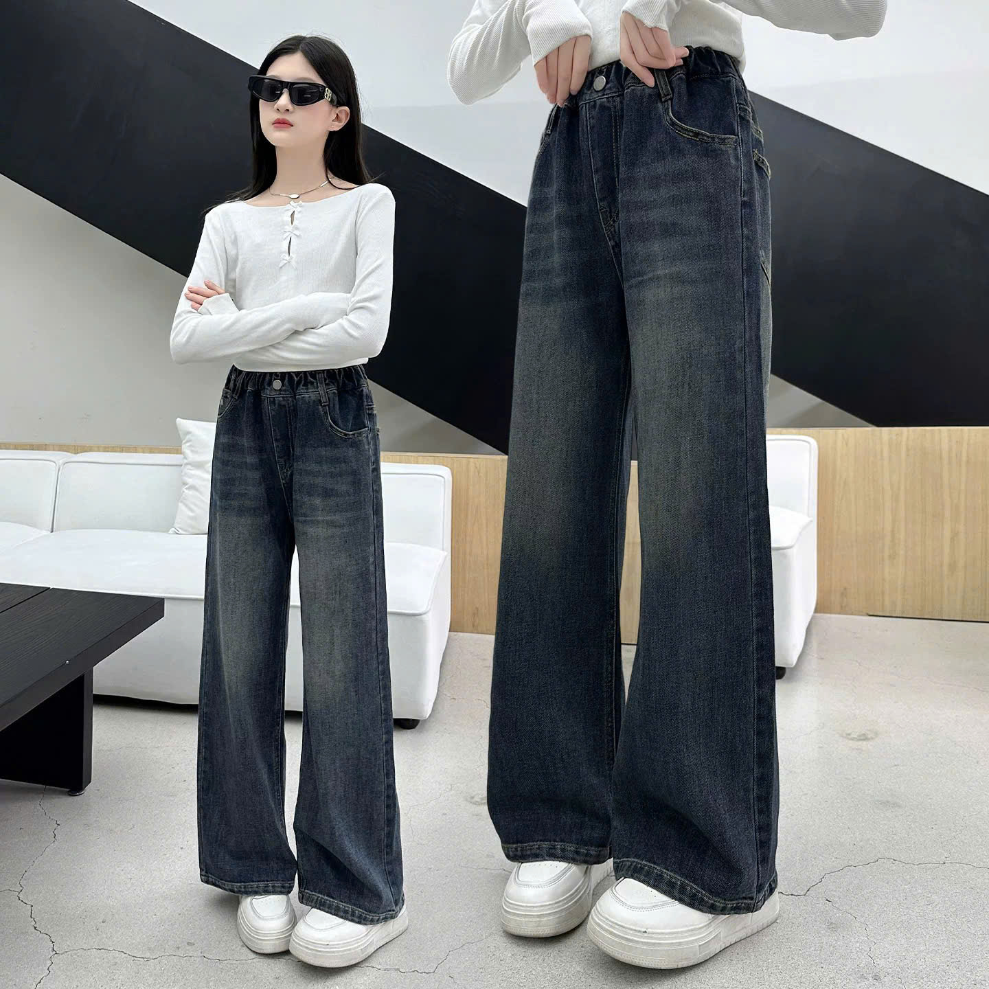 KM0007-Quần jeans mài xanh than