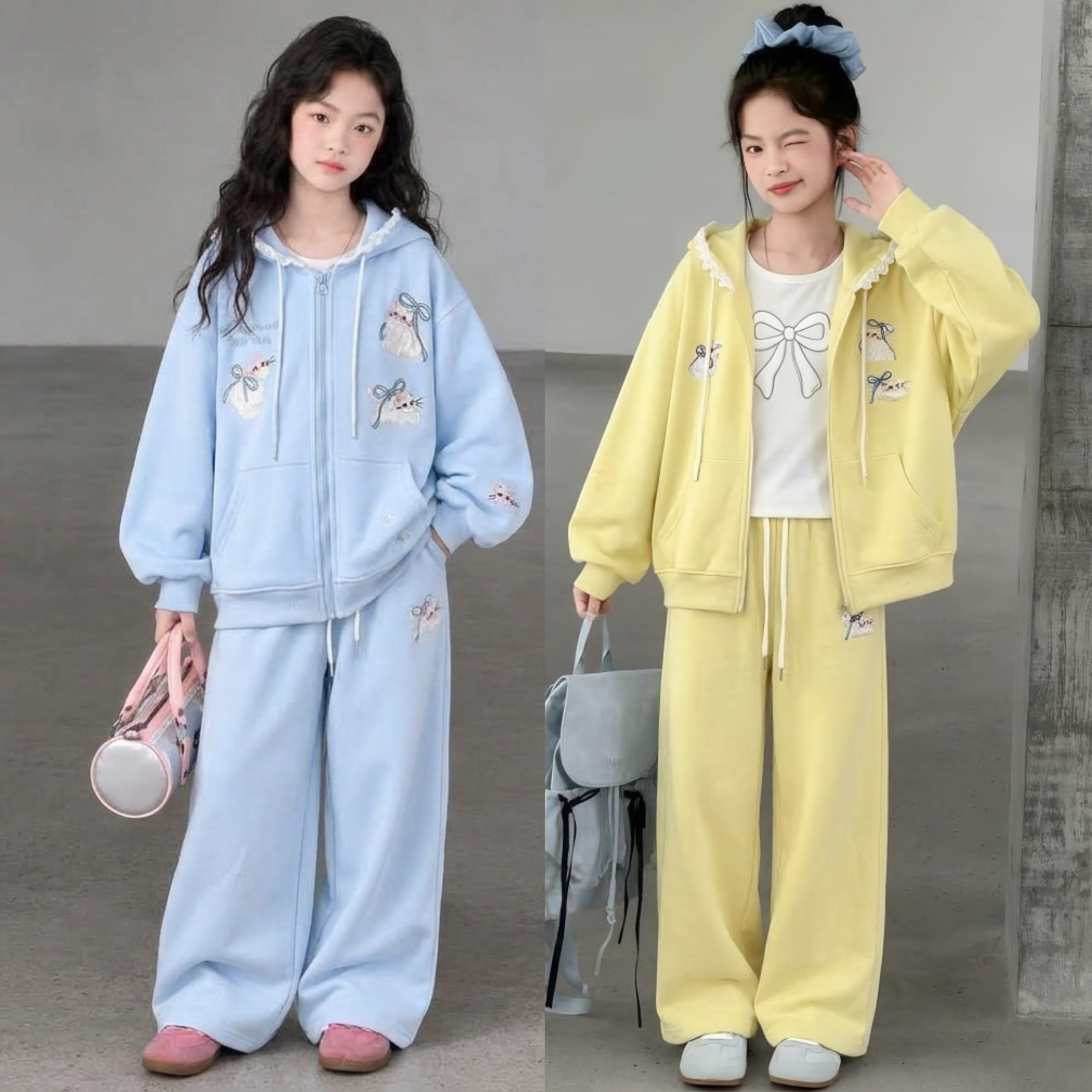 Set áo khoác mũ viền ren hình mèo M397
