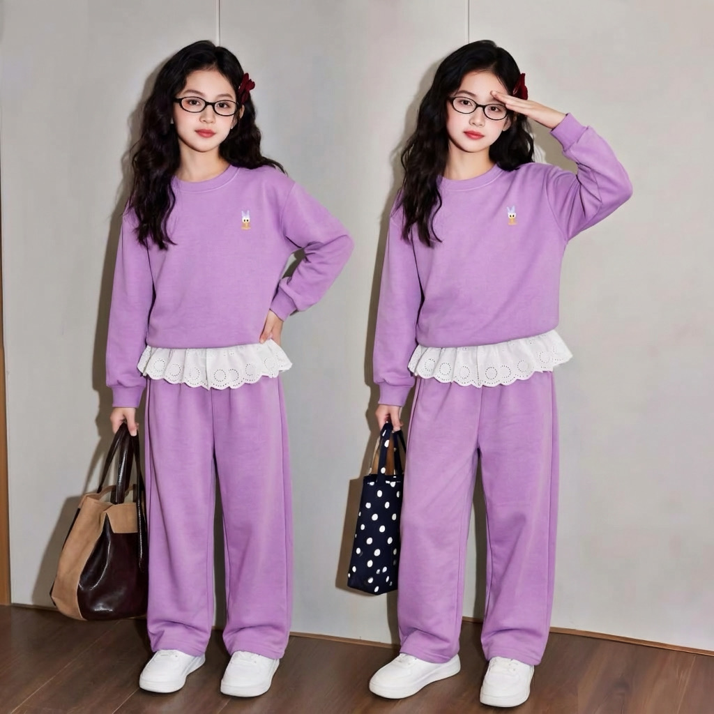 Set áo thêu vịt donal kèm quần suông mix ren M400