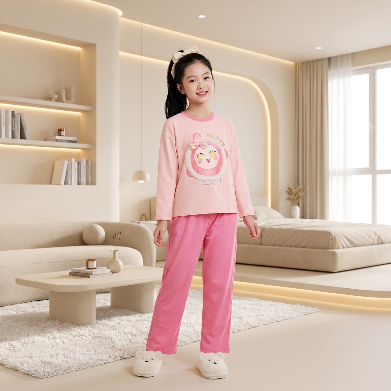 Set cotton áo hình mặt HAPPY M377