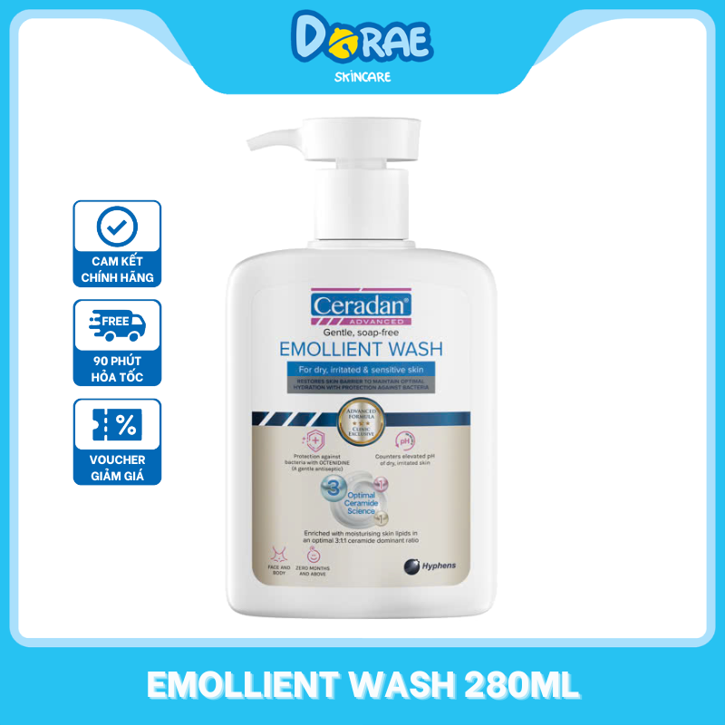 DATE 05/2028 CERADAN l Sữa tắm, rửa mặt phục hồi, dưỡng ẩm, tái tạo hàng rào da Ceradan Advanced Emollient Wash