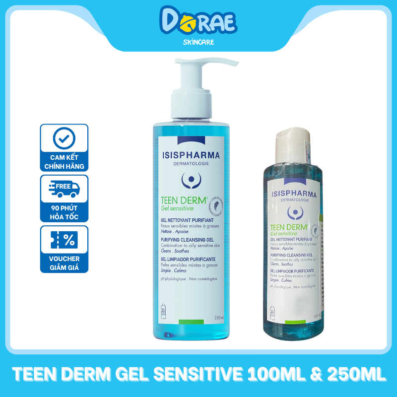 Gel rửa mặt, giảm nhờn, ngừa mụn cho da nhạy cảm Teen Derm Gel Sensitive