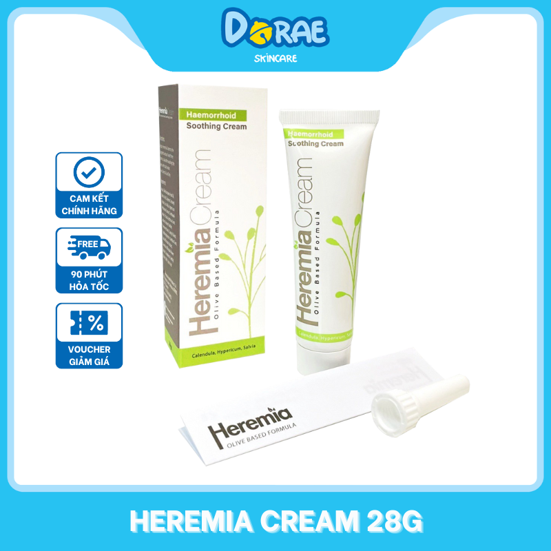 HSD 11/26 CHE TÊN l Kem bôi trĩ giúp co nhanh búi trĩ, giảm đau rát nứt kẽ hậu môn Heremia Cream Olive Based Formula 28g