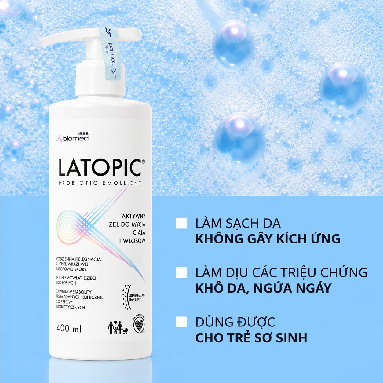 Latopic Probiotic Emollient Active Face And Body Cream l Kem dưỡng ẩm làm dịu da cơ địa, khô, chàm, ngứa, mẩn đỏ