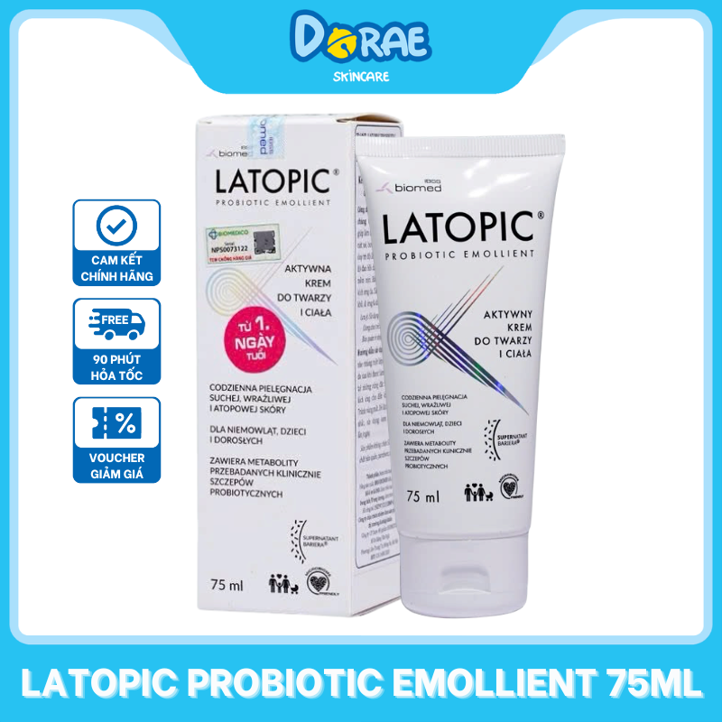 Latopic Probiotic Emollient Active Face And Body Cream l Kem dưỡng ẩm làm dịu da cơ địa, khô, chàm, ngứa, mẩn đỏ