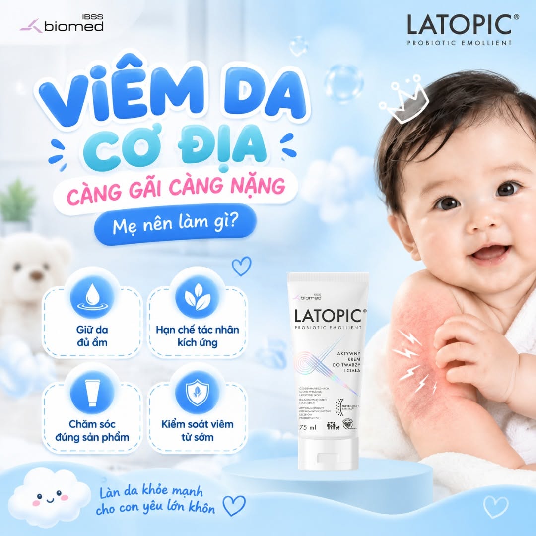 Latopic Probiotic Emollient Active Face And Body Cream l Kem dưỡng ẩm làm dịu da cơ địa, khô, chàm, ngứa, mẩn đỏ