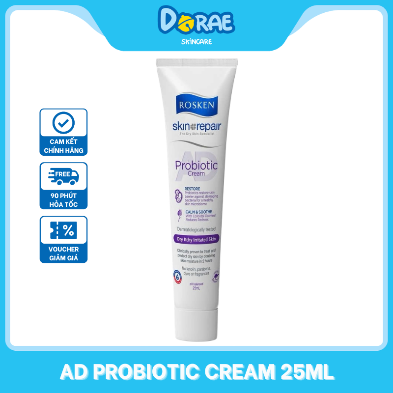 ROSKEN l Kem dưỡng làm dịu da khô chàm ngứa dành cho trẻ em và cả gia đình Rosken AD Probiotic Cream