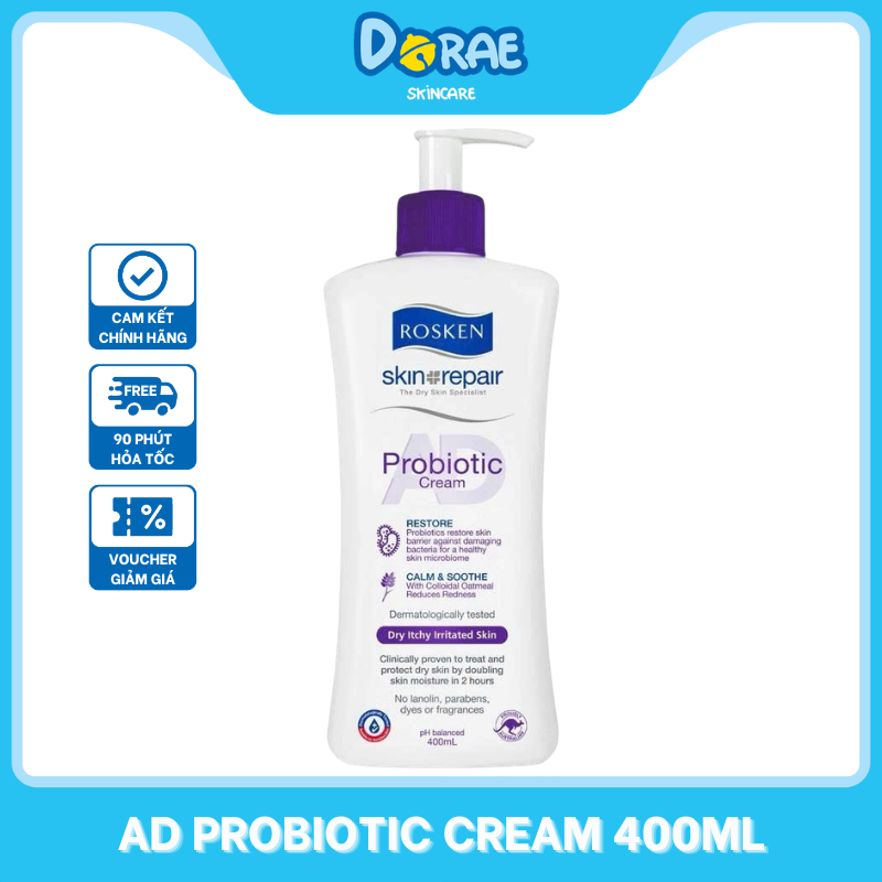 ROSKEN l Kem dưỡng làm dịu da khô chàm ngứa dành cho trẻ em và cả gia đình Rosken AD Probiotic Cream