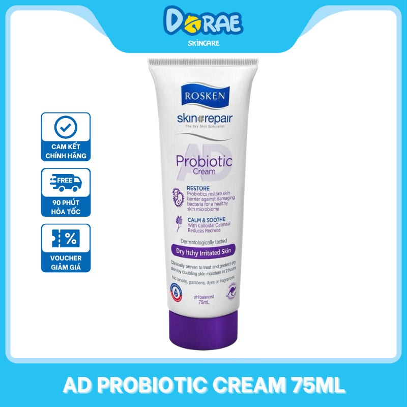 ROSKEN l Kem dưỡng làm dịu da khô chàm ngứa dành cho trẻ em và cả gia đình Rosken AD Probiotic Cream