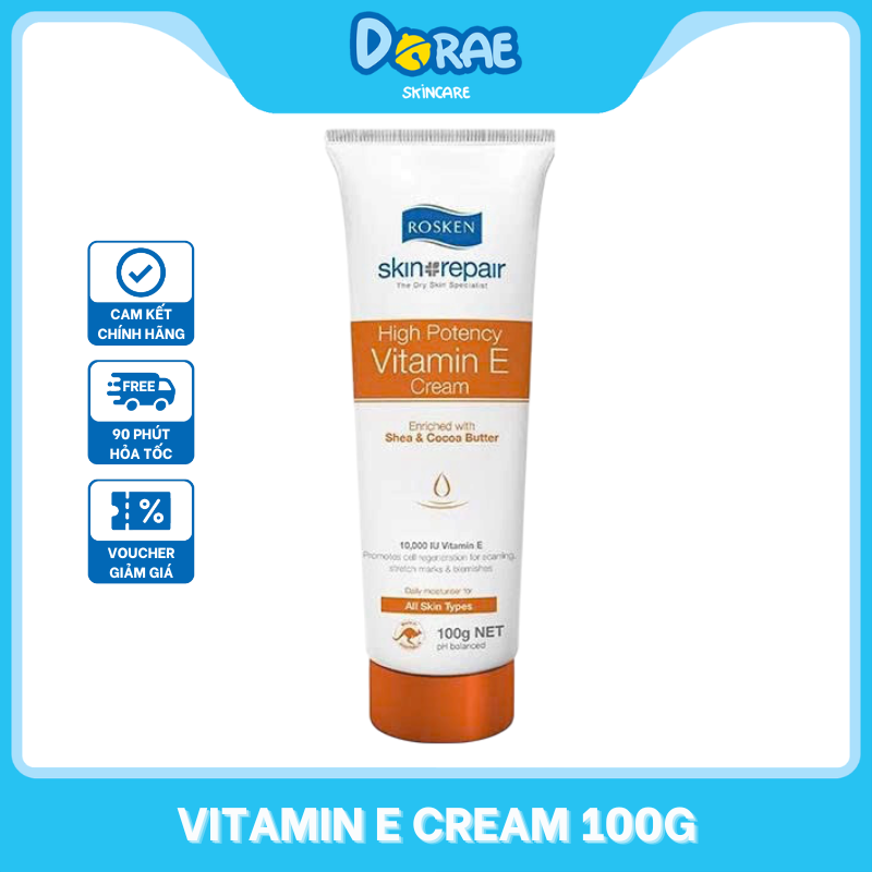 ROSKEN l Kem dưỡng phục hồi làm dịu da khô dành cho trẻ em và người lớn Rosken High Potency Vitamin E Cream