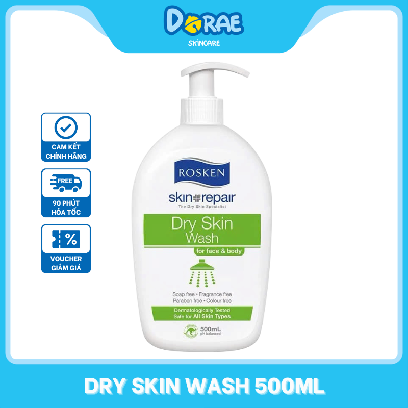 ROSKEN l Sữa tắm dưỡng ẩm làm dịu da khô nhạy cảm dành cho trẻ em và cả gia đình Rosken Dry Skin Wash