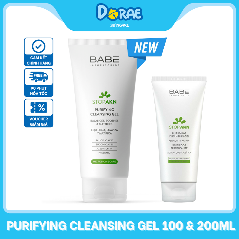 Sữa rửa mặt dịu nhẹ Babe Stop AKN Purifying Cleansing Gel
