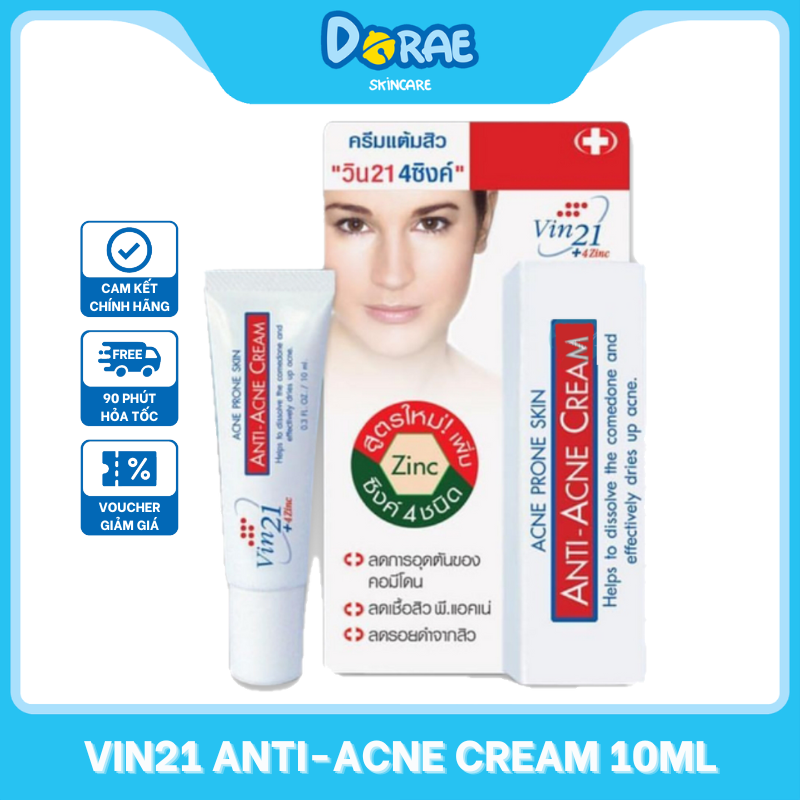 VIN 21 l Kem ngừa mụn, giảm thâm, bổ sung Collagen giúp da mịn màng, trắng sáng Vin21 Anti Acne Cream 4Zinc