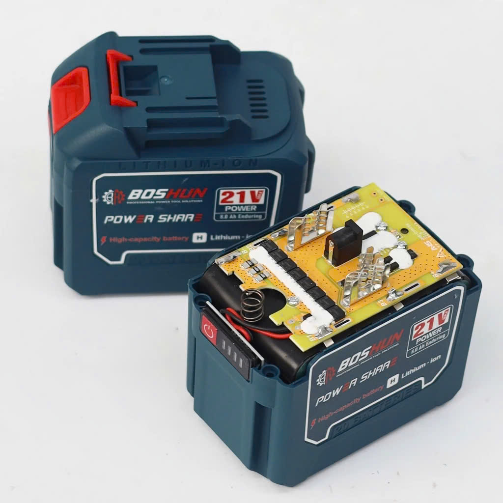 (Combo 2 Pin 20 Cell Kèm 1 Sạc) - Pin 20Cell Boshun LõiXám Mạch 8mosfet Có Đèn Báo Dung Lượng Pin Chân Pin Phổ Thông m21 - 1 pin 20c+sạc 2a