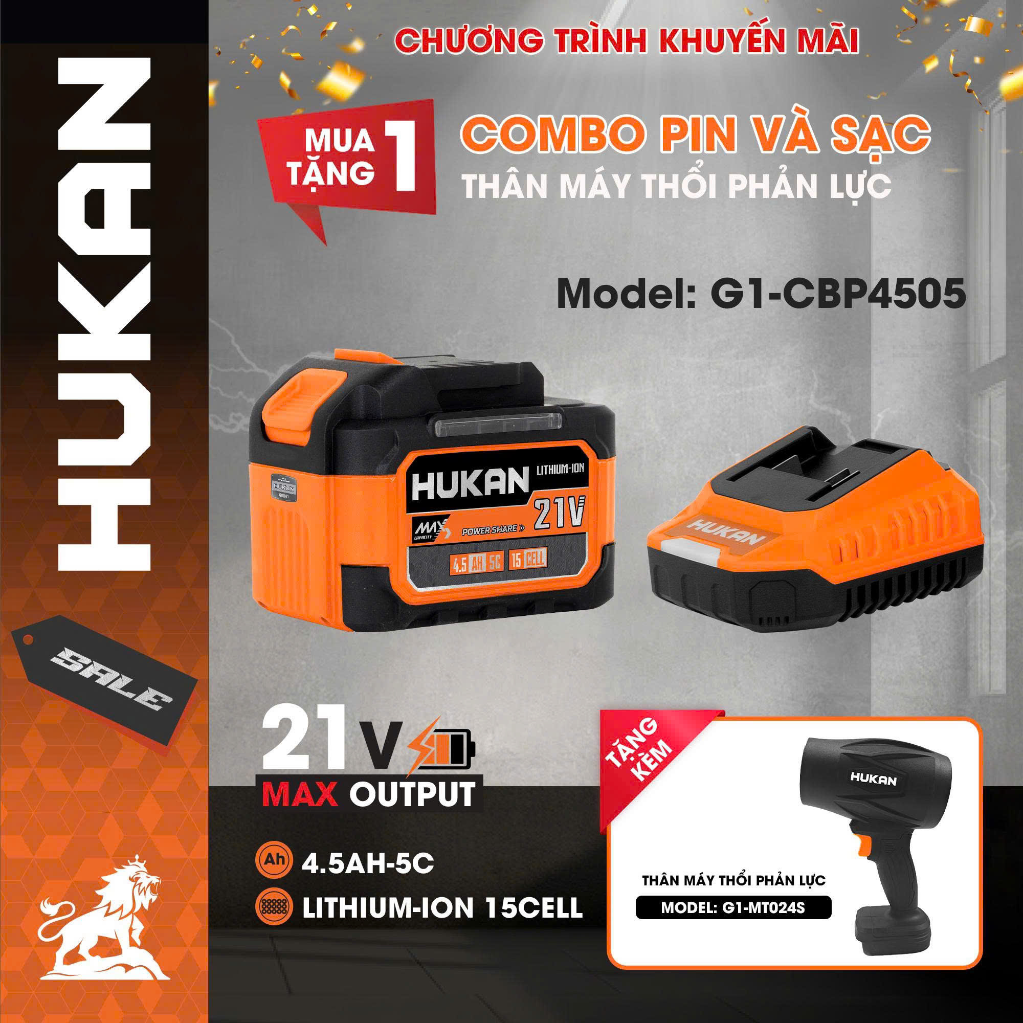 Combo Pin Sạc HUKAN G1-P4505, Pin 15cell 4.5A Kèm Sạc 1.5A, Chân Pin Phổ Thông - pin15cel+sạc 1.5a