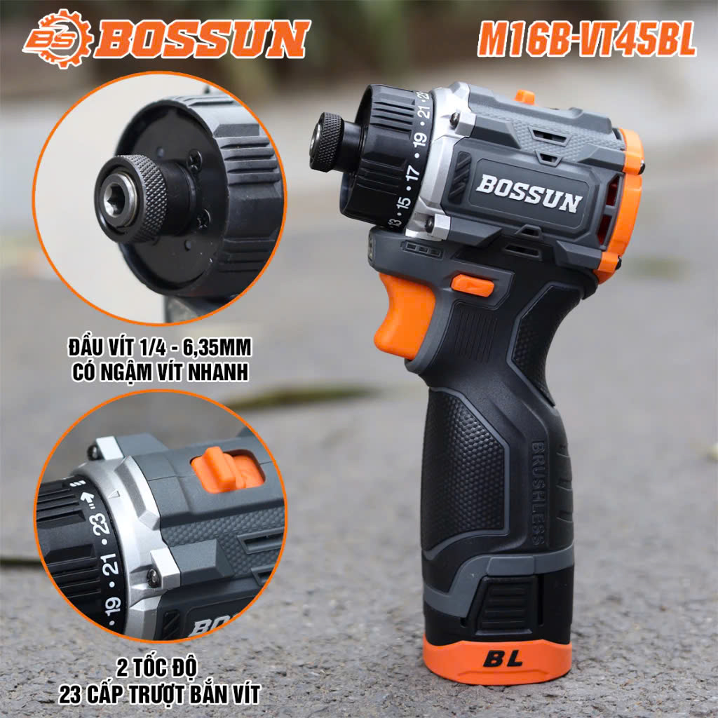 Máy Bắn Vít Không Chổi Than Bossun M16B-VT45BL – 2 Cấp Tốc Độ, 23 Cấp Trượt