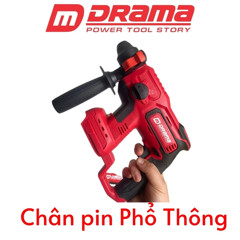 Máy Khoan Bê Tông Pin Drama D-5020 4 Chức Năng Chân Pin Phổ Thông 2 Pin 15 Cell - thân máy+hộp nhựa