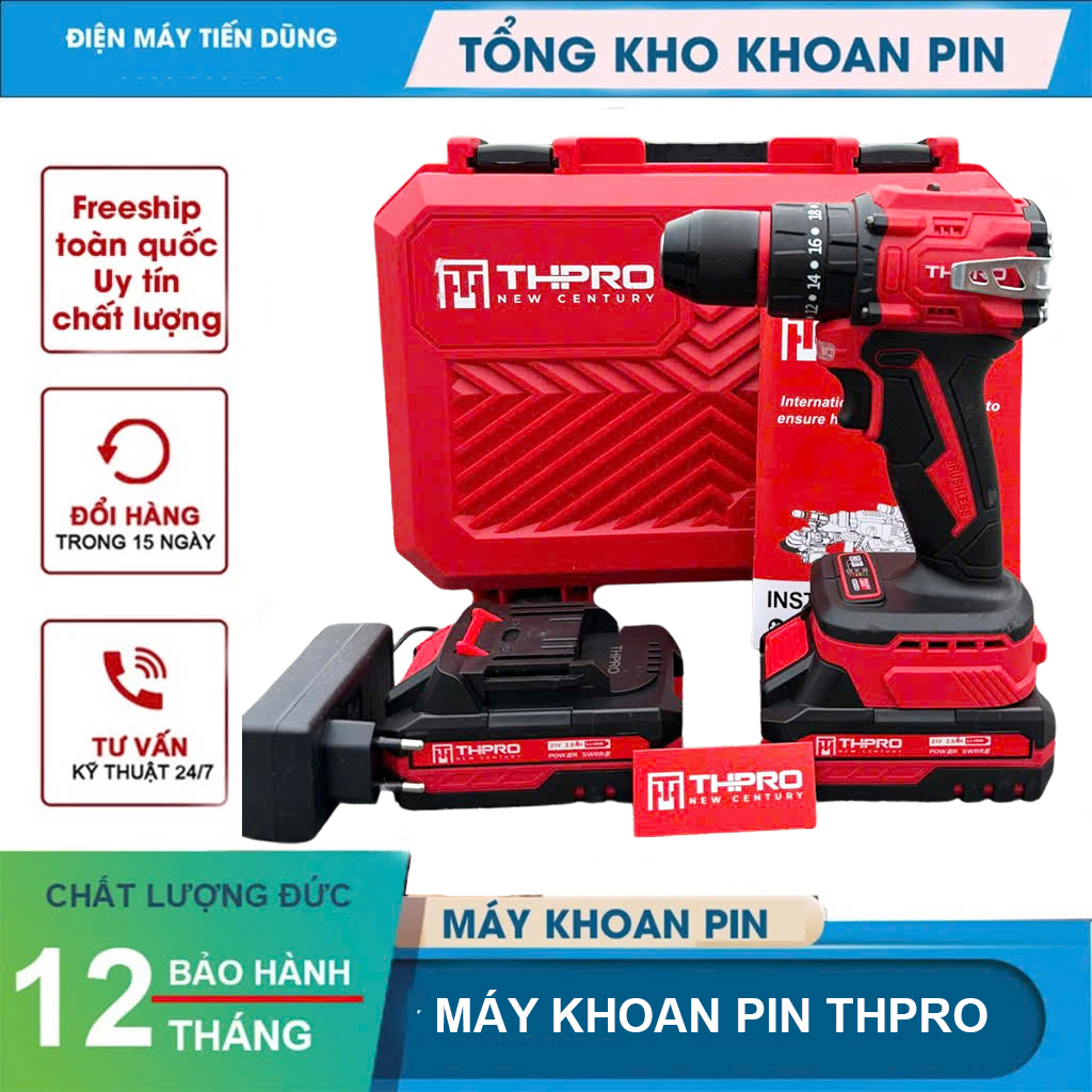 Máy Khoan Pin THPRO 7721 3 Chức Năng có khóa trục Động Cơ Không Chổi Than Đầu Kẹp Autolock 10ly Chân Pin Phổ Thông - máy 2 pin 5c+ sạchộp
