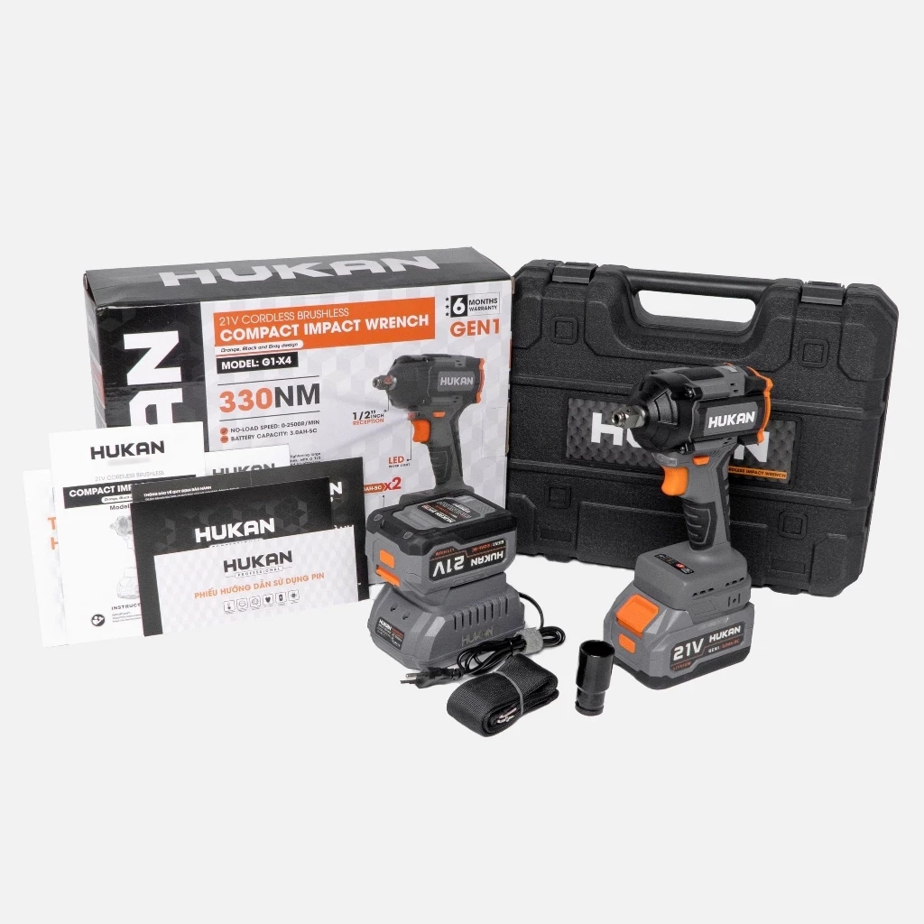 Máy Siết Bulong Hukan X4 imp 350N Chân pin phổ thông M21 - máy 2pin+sạc