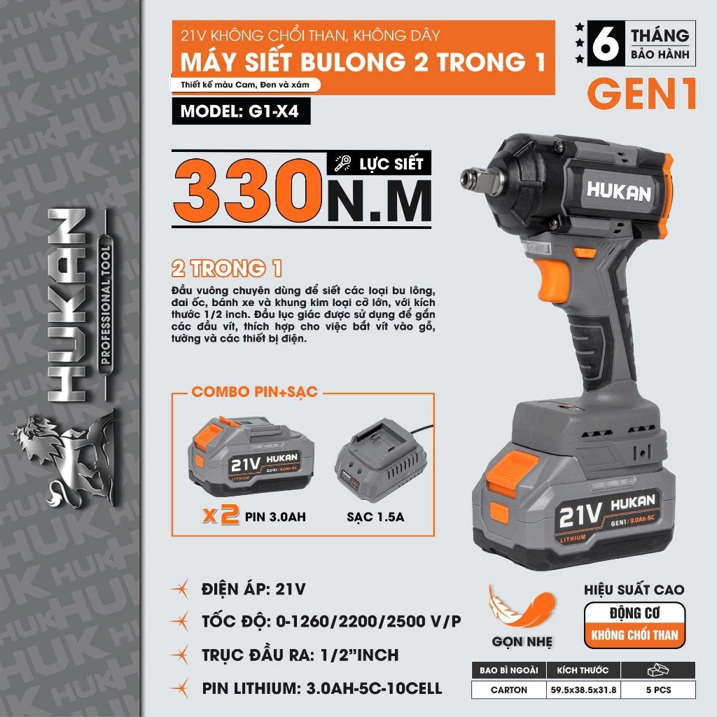 Máy Siết Bulong Hukan X4 imp 350N Chân pin phổ thông M21 - máy 2pin+sạc
