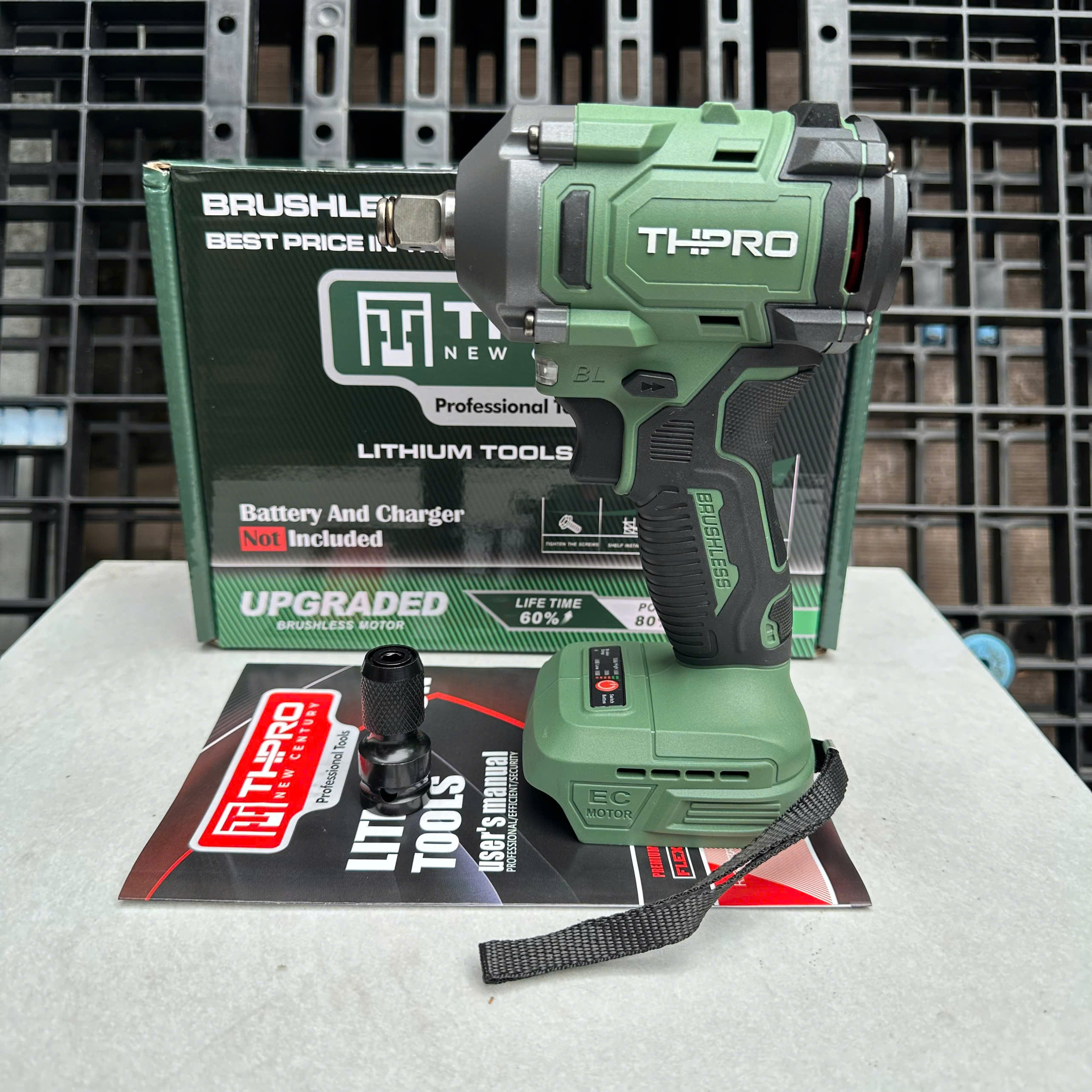Máy Siết Bulong THPRO-TH636PRO,màu Xanh Lục Bảo,động cơ không chổi than ,lực đập 360N.m..Tặng đầu chuyển vít - thân máy