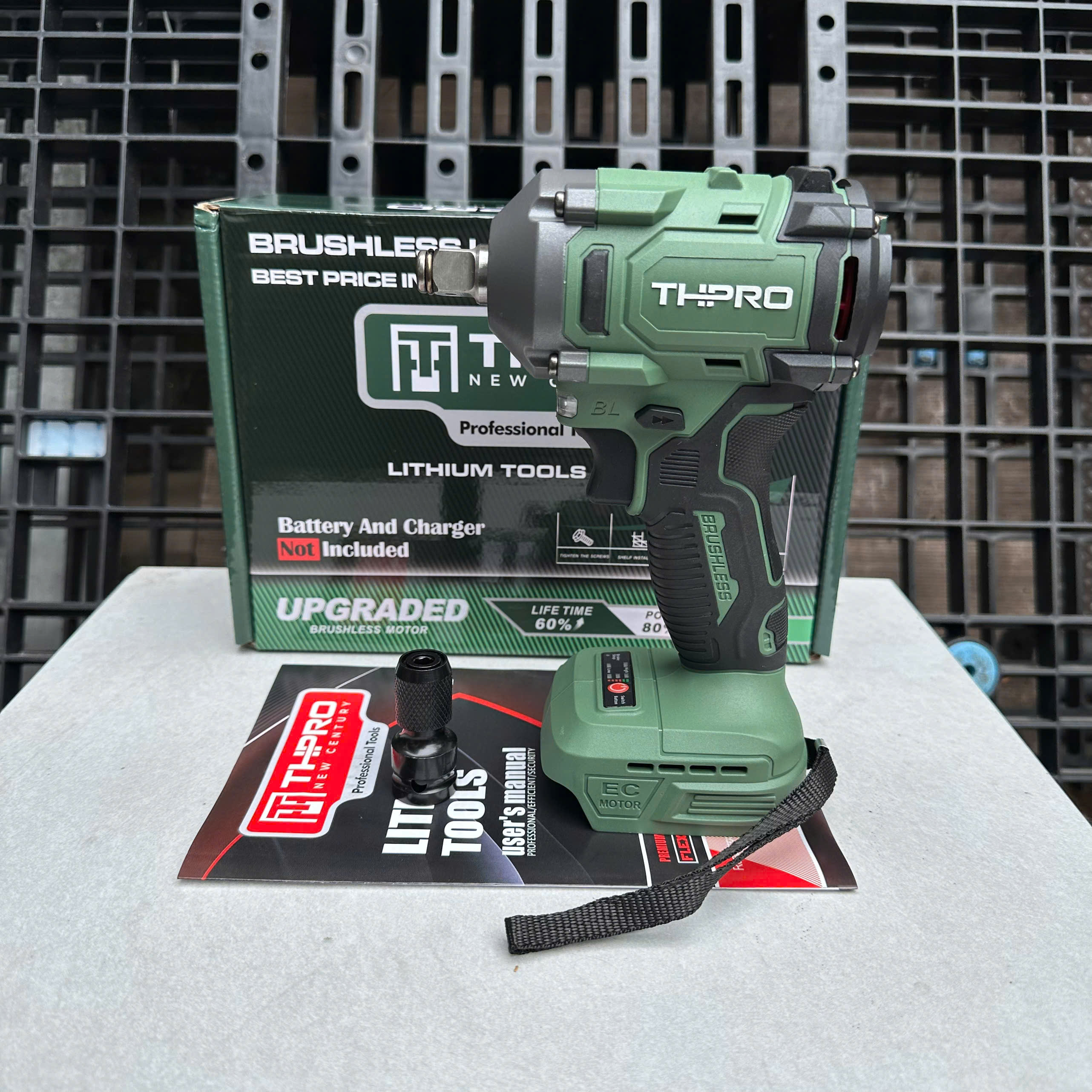 Máy Siết Bulong THPRO-TH636PRO,màu Xanh Lục Bảo,động cơ không chổi than ,lực đập 360N.m..Tặng đầu chuyển vít - thân máy