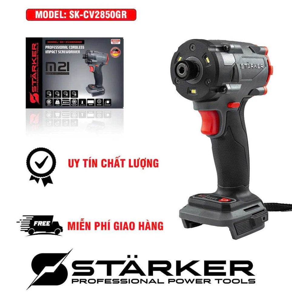 Máy chuyên vít pin STARKER SK-CV2850GR, Lực siết 280NM, Không chổi than, 4 Cấp tốc độ, Chân pin phổ thông - thân máy