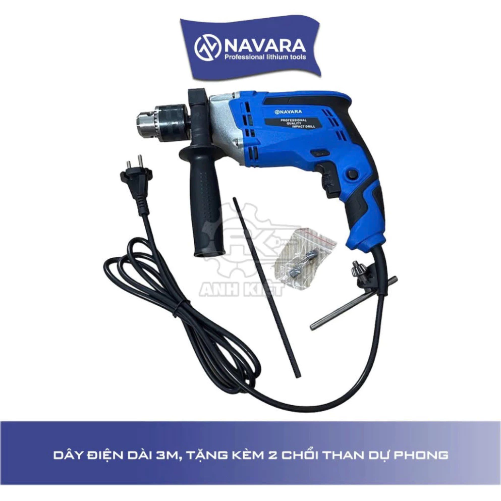 Máy khoan cầm tay NAVARA 13A, Dây đồng nguyên chất, Công suất 800W, Đầu kẹp 13mm
