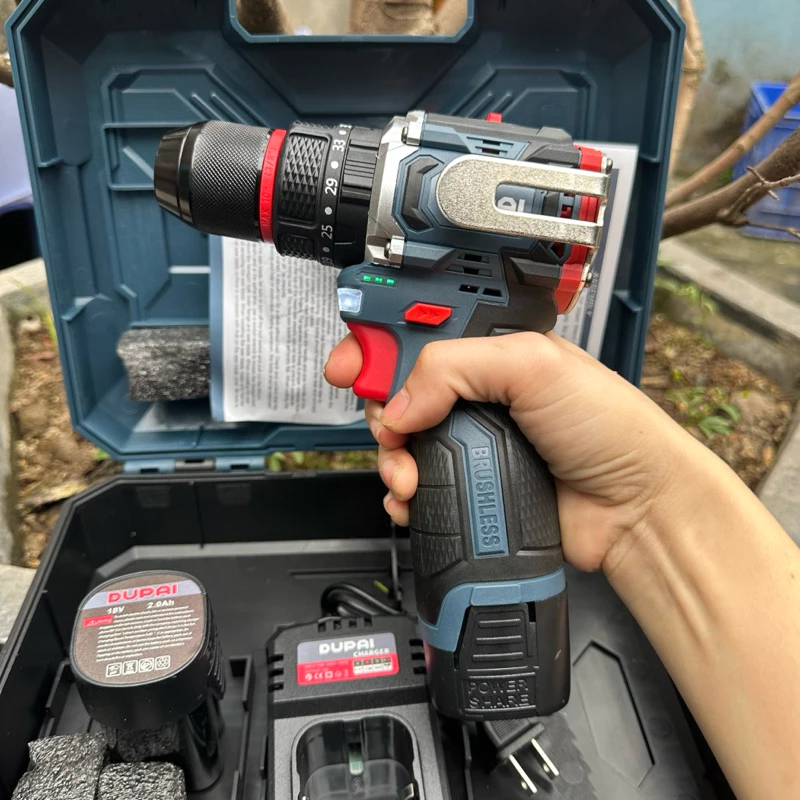 Máy khoan pin DUPAI DP8218 – 3 chức năng, 35 cấp trượt, 2 pin, sạc, đầu kẹp 10mm Autolock