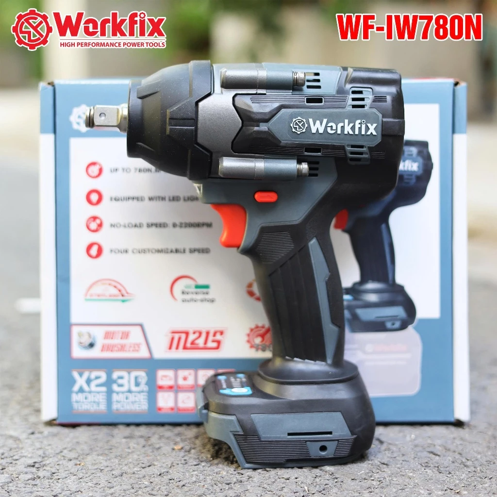 Máy siết bulong Workfix -IW700N Màu Xám, Lực Siết 700Nm, Siết mở bánh xe ô tô du lịch, bánh xe ga, ốc nồi, ốc công trình - thân máy