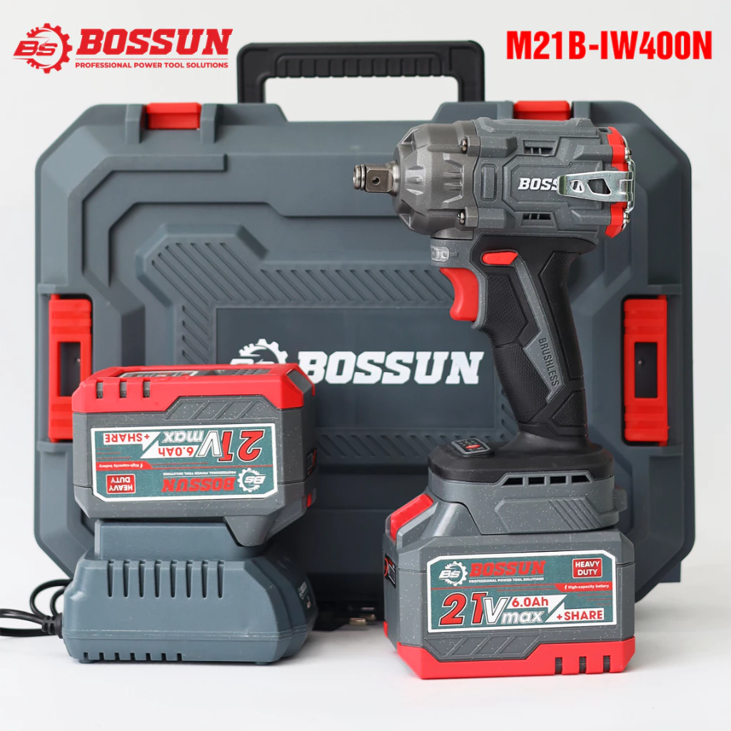 Máy siết bulong pin BOSSUN M21B-IW400N, Lực siết: 400Nm, Đầu Bulong 2 in 1, Động cơ không chổi than
