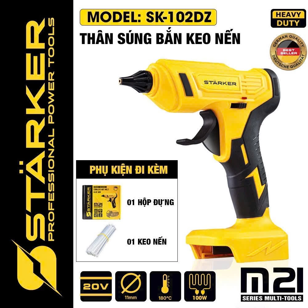 Súng bắn keo dùng pin chân phổ thông Makita - Súng bắn keo nến STARKER - nóng nhanh - tiện dụng - máy 1pin 10c+sạc