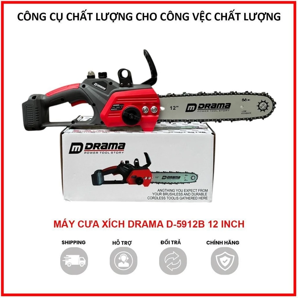 Thân Máy Cưa Xích Dùng Pin Drama Không Chổi Than Lam Xích 12inch Công Suất Lớn Dùng Pin Phổ Thông 4cm