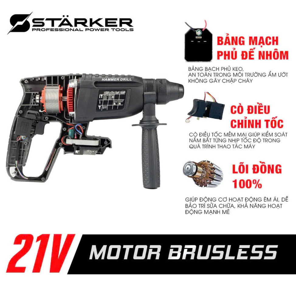 Thân Máy Khoan Bê Tông Dùng Pin STARKER SK-26-HM5025GR - Pin Phổ Thông Makita - Hàng Cao Cấp - Bảo Hành Chính Hãng