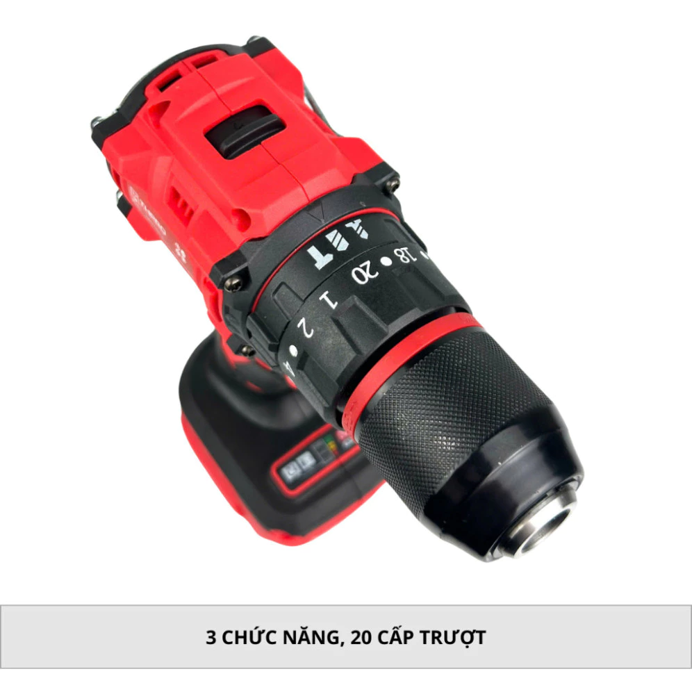Thân Máy Khoan Pin Đỏ Đầu Kẹp 10ly THPRO Không Chổi Thân Chân Pin Phổ Thông Có móc cài,lớp INOX Bọc sau máy tiện dụng